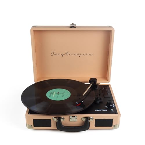 PRIXTON VC400 - Tocadiscos de Vinilo Vintage, Reproductor de Vinilo y Reproductor de Musica Mediante Bluetooth y USB, 2 Altavoces Incorporados, Diseño de Maleta, Color Naranja