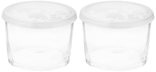 Pasabahce Bistro Vorratsdose 2er mit transparentem Kunststoffdeckel 220cc, Soda Lime Glas, Orientalisch, Lagerbehälter, 220cc, 2er, rund, Blumenmuster, transparent, mit Kunststoffkappe