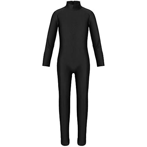 Nimiya Kids Girls Long Sleeve Zipper Catsuit Dance Unitard Leotard Gymnastic Bodysuit Athletic Jumpsuit Black 10-12 Years Cover