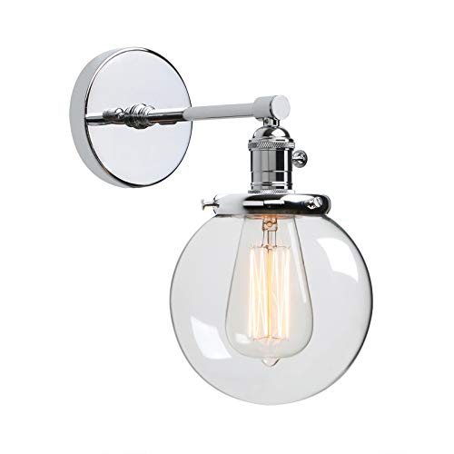 Phansthy Industrial Wall Light Globe Wall Sconce With 5.9 Inch Clear Glass Canopy (Chrome) #TOP18