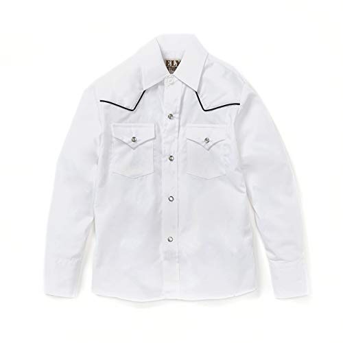 Ely Cattleman Boys Long Sleeve Solid Western Shirt with Piping, White, L
