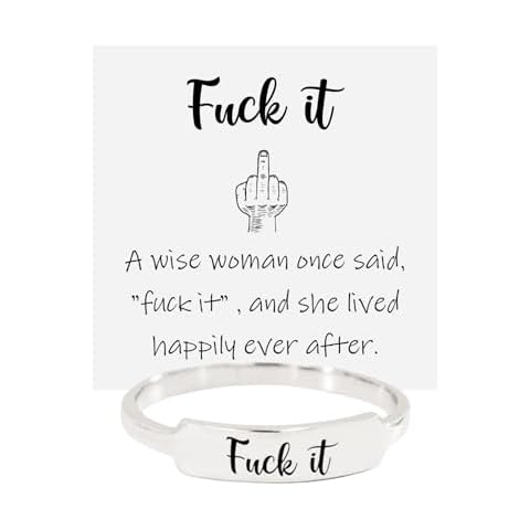 Tyniffer Fuck it Ring Funny Curse Word Inspirational Ring Stainless Steel Engraved Mantra Bar Ring Best Friend Birthday Gift Silver Size 8 Cover