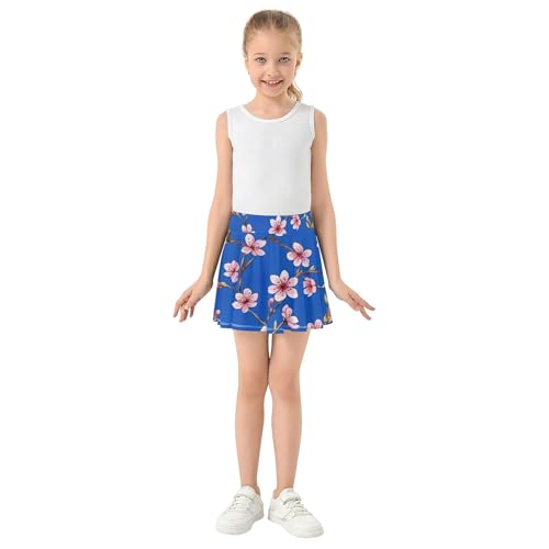 Joisal Funny Girls' Shorts Athletic Skorts Tennis Skirts for Kids Girl Skort Blue Cherry Blossom Pink Flowers 4t3