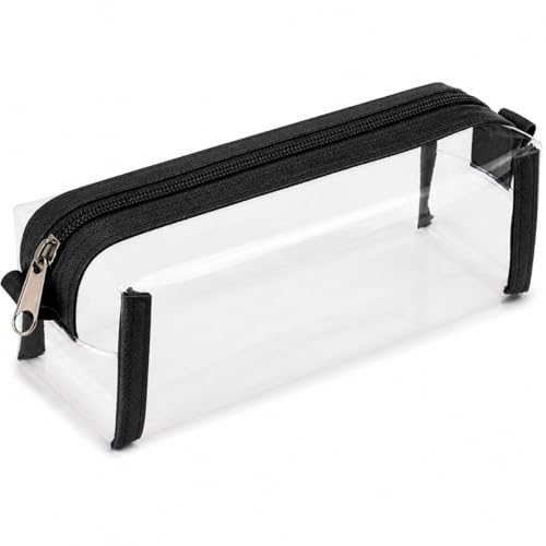 Estojo Transparente PVC 22cm com Zíper Reforçado Preto