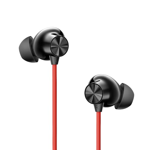 Image of Original Feather Fit Compatible with OnePlus Z3 Wireless Earphones Youth Edition - Bluetooth Neckband with Mic 12.4mm Drivers IP55 with 12.4mm Drivers (Black & red)