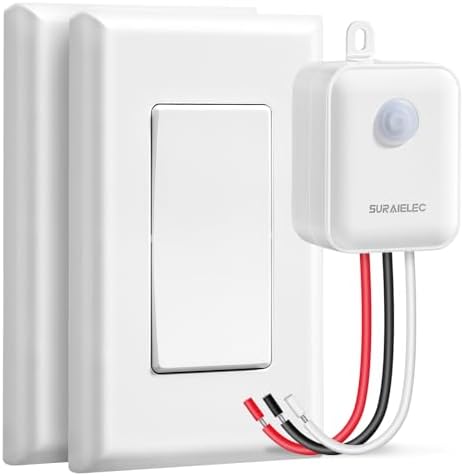 SURAIELEC 3 Way Wireless Light Switch and Receiver Kit, RF 100Ft, No WiFi, No Interference, Expandable 15AMP Remote Control Wall Switches for Ceiling Lighting, Lamp, Fan (Neutral Wire Required)