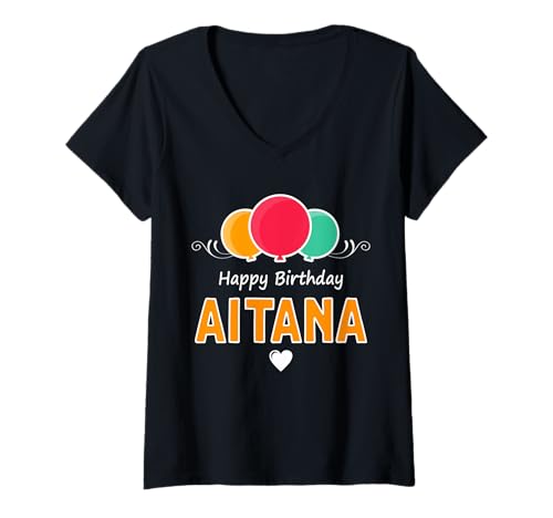 Mujer Feliz Cumpleaños diciendo Aitana Camiseta Cuello V