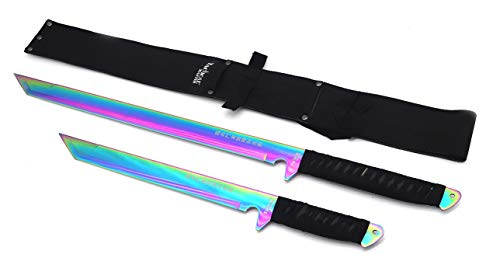2 PCS Tactical Machetes, Tactical Fixed Blade Survival Katana Sword Set. for Camping, Collections, Gifts, Survival Tool Gear (Rainbow-56)