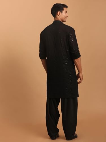 Buy VASTRAMAY Men's Georgette Embroidered Kurta Patiala Set (Black, - Image 4