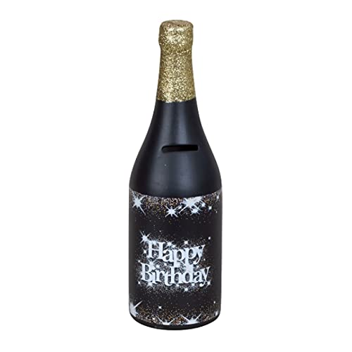 1a-becker XXL Spardose Geburtstag Sparschwein Sekt Flasche Happy Birthday Geschenk Gold Glitzer Cover