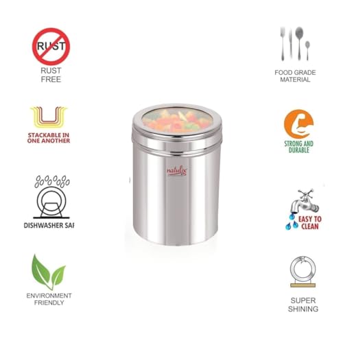 Image of NATULIX 1 Kg Stainless Steel Containers for kitchen with See Through Lid | Kitchen Containers Set | Silver (1250ml - 6pcs) Food Grains Capacity - 1kg Approx.