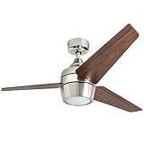 Honeywell Ceiling Fans Eamon Modern 52 Inch Ceiling Fan with Light, Remote Control Fan, LED Indoor Fan with 3 Blades, Brown Maple and Black Blade Finish Options, Brushed Nickel (50604-01)