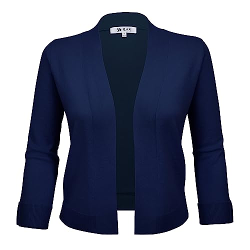 Image of YEMAK Women's Crop Cardigan Sweater - 3 /4 Sleeve Open Front Classic Basic Knit Bolero Cropped Soft Lightweight Knitted Top