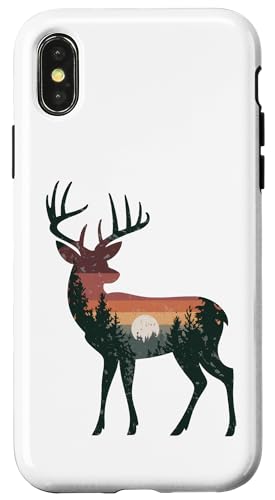 Carcasa para iPhone X/XS Vintage Outdoor Camping Forest Wildlife Deer Hombres Mujeres Niños