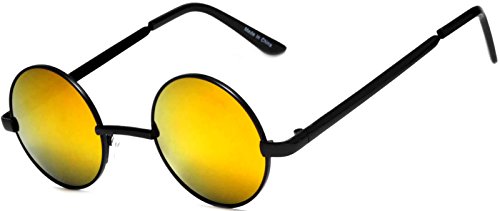 Round Retro Vintage Circle Style Tint Sunglasses Metal Colored Frame Colored Lens OWL Brand (Round_43mm_blk_red_orange_mirr, PC Lens)