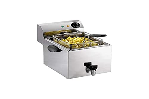 Saro - Profri 8 V Friteuse en Inox, 8 l, avec Robinet de Vidange, Cuve Arrondie à Zone Froide, Température Réglable de 0 à 180 °C, Résistance Amovible, 3,25 kW