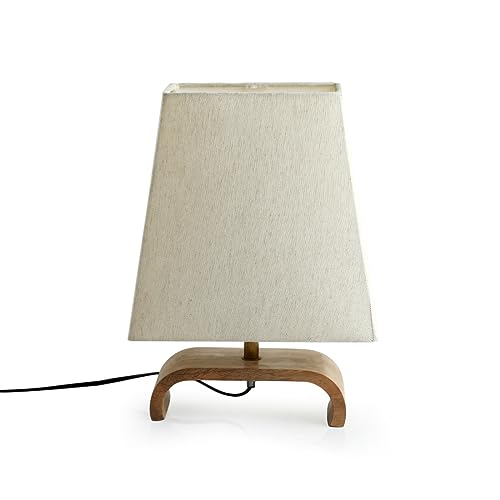 Image of ExclusiveLane 'Geometry' Mango Wooden Table Lamp for Bedroom (13.1 Inch, Without Bulb, Pack of 1) | CFL /LED Table Lamp for Living Room Decoration Bedside Lamp Bedside Lamps for Bedroom Bed Side Lamp