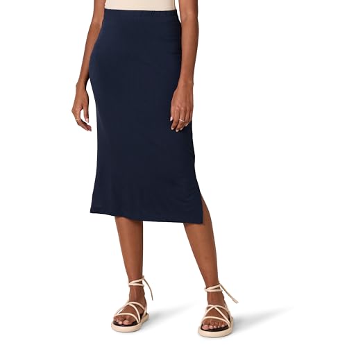 Amazon Essentials Falda midi de punto sin cierre (disponible en tallas grandes) Mujer, Azul Marino, XXL Grande