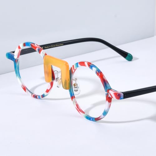 Image of HEPIDEM Multicolor Acetate Glasses Frame Men Women Round Eyeglasses Optical Spectacles 9377