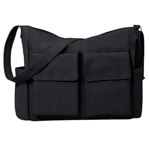 Laptop Messenger Bag for Women Men, Canvas Hobo Cross-body Bags with Pocket, Fit 14″ Laptop, Canvas Messenger Bag for School