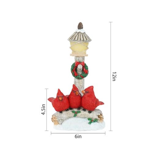 Topadorn Christmas Light Table Decorations, Red Cardinal Lamppost Tabletop Statue with LED, Christmas Resin Figurine Ornaments for Home Office Xmas Holiday Party
