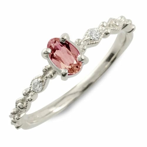 Ciero(シエロ) レディース リング k10 指輪 ダイヤモンド ピンクトルマリン ピンキーリング ホワイトゴールドk10 10金 華奢 10月 5号