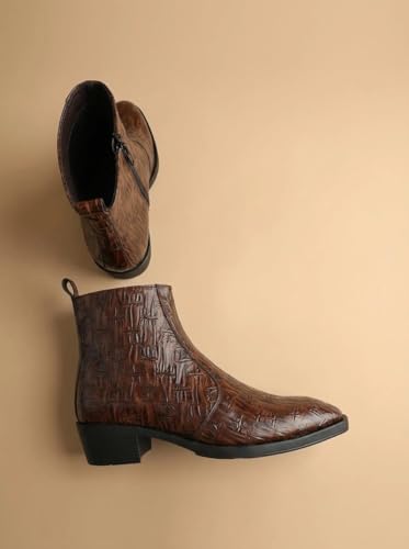 Image of Big Fox Men's Croc-Texture Cuban Boots | Premium Ankle-Length Fashion Boots | Stylish, Durable & Comfortable