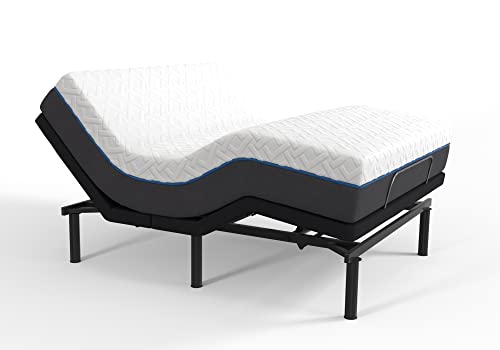 Image of Blissful Nights e3 Queen Adjustable Bed Base Frame with 12 inch Plush Gel Infused Memory Foam Mattress
