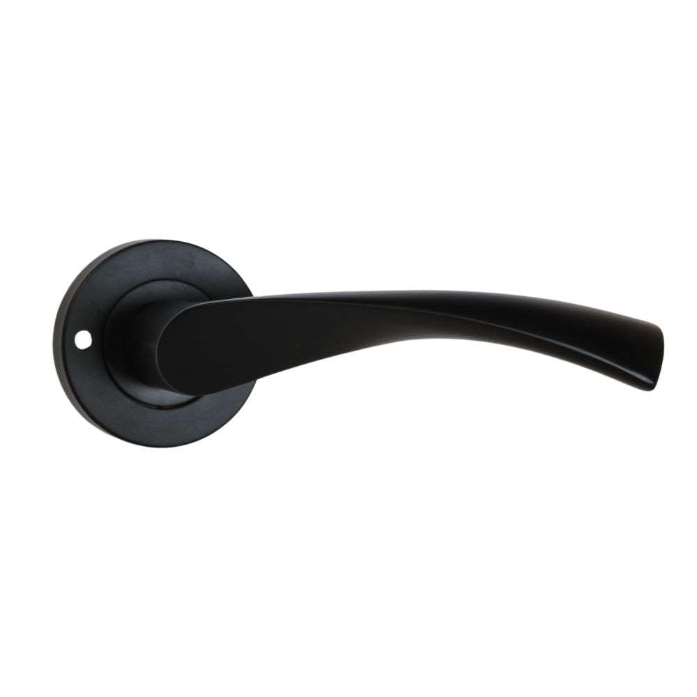Onyx Twirl Push Button Privacy Lever on Rose Door Handle in Matt Black