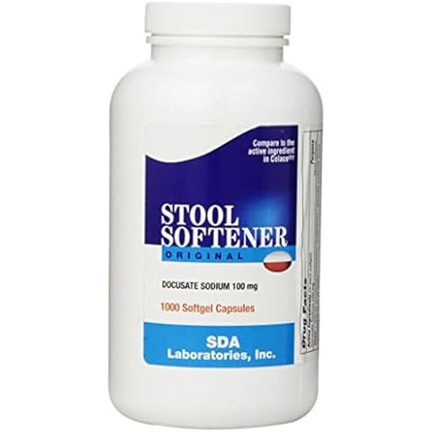 SDA Laboratories Docusate Sodium 100 mg Stool Softener, Fast-Acting Relief from Occasional Constipation for Easier Bowel Movements, 1000 Softgels (1 Pack) Cover