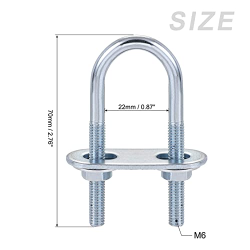 Image of METALLIXITY U Bolts 4 Sets (M6x22x70mm), Round U Bolt Steel with Accessories - for Construction, Pipe