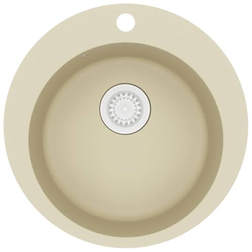 vidaXL Evier de Cuisine Seul Lavabo Rond Egouttoir Encastré Réversible avec Trou de Montage pour Robinet et Distributeur de Savon Intérieur Maison Granit Beige