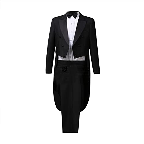 Solid Tailcoat for Mens Retro Double Breasted Lapel Swallowtail Suit Jacket Elegant Party Show Tux Dress Coat