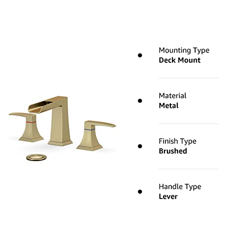 Bathroom Faucets For Sink 3 Holes, Brushed Nickel Bathroom Faucet, 8Inch Widespread & Waterfall Bathroom Faucet With Stainless Steel Pop Up Drain And Cupc Lead-Free Hose -(Brushed Gold) #TOP6
