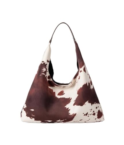 Cow Print Purse Suede Brown Large Capacity Cow Hobo Tote Bags Leopard Fall Purse Women Shopper Bag (Brown one size)