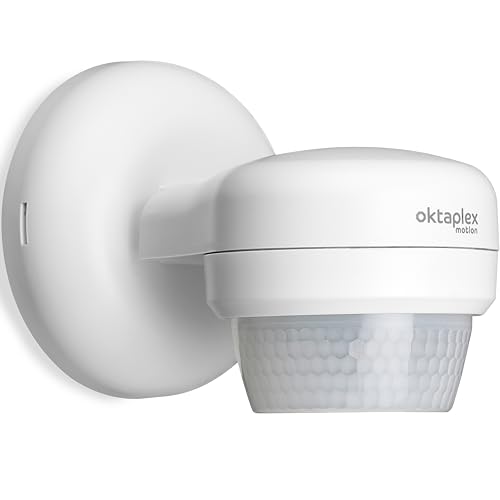 Oktaplex Mia - Detector de movimiento para exterior, 360 grados, giratorio, IP65, sensor de movimiento, 10 m, alcance 230 V, color blanco