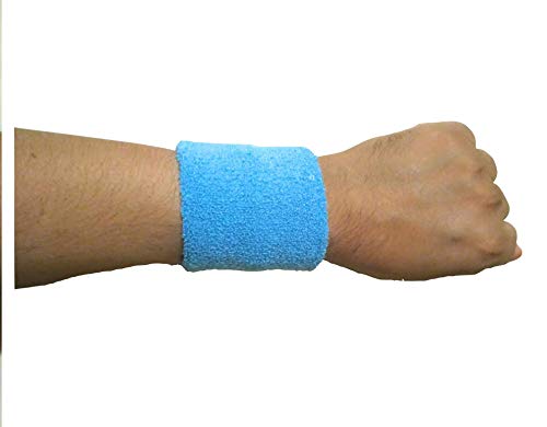 Image of Play2Fit 4 Cotton Wristband (2 Pair) Soft Sweatband For All Sport, Stretchable, Sweat Absorbent Supports Wrist Made In India (Sky Blue, 3 Inch)