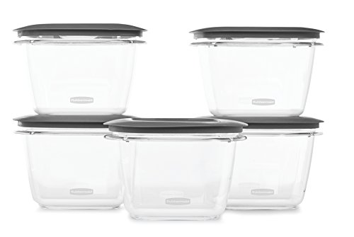 Rubbermaid Premier Food Storage Container, 7 Cup, 5-Pack, Grey