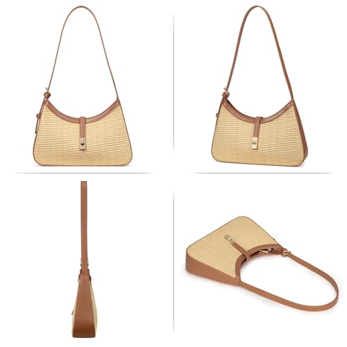 Image of CLUCI Shoulder Bag for Women, Summer Purses for Women, Straw Handbag Hobo Bags Crossbody Purse with Adjustable Strap Apricot with Brown