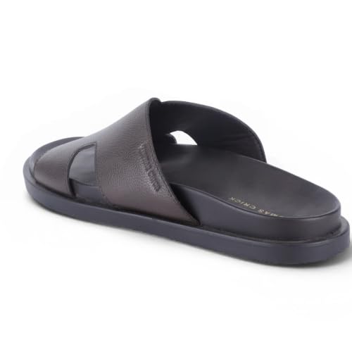 Image of Thomas Crick Men's Dune Genuine Leather Slides | Premium Open Toe Broad-Strap Casual Sandals with Contour TPR Sole, UK Size 6-11