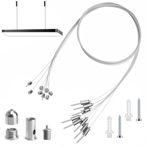 APOMOONS 8 Pezzi 1.5 mm x 1.5 m Inossidabile Cavo di Sospensione Regolabile Cavo Acciaio Lampadario Corda per Soffitto Plafoniera A LED Immagini Attacchi per Lampadari