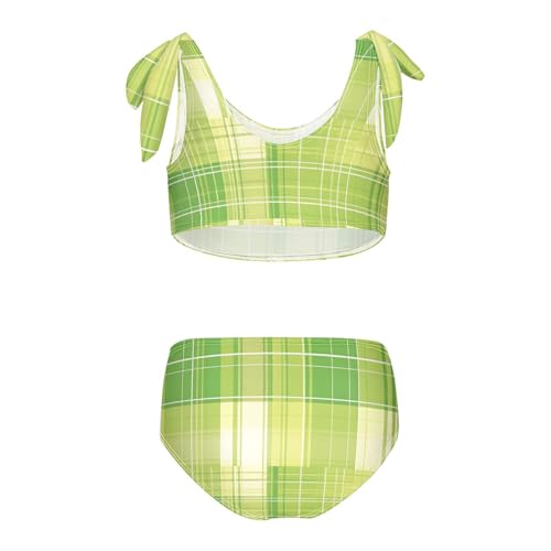 KLL Green Plaid Girls' Two Piece Bikini Set Scoop Neck Swimsuit Swimwear Adjustable Shoulder Strap2