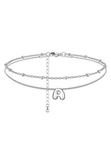 ChainsHouse Initial Ankle Bracelets for Women Waterproof Stainless Steel Layered Initial Anklet Summer Beach Foot Jewelry