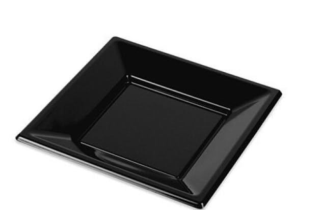 pcmoviles Plato negro Reutilizable 10 Veces | Juego de 30 Platos negros Cuadrados de PE | Lavable en frío | Plato Tamaño 23X23 cm | Arte de la Mesa