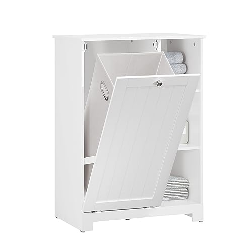 SoBuy Meuble de Salle de Bain avec Panier à Linge – Meuble Bas de Rangement, Commode et Corbeille à Linge Sale, Placard de Buanderie, Meuble Lave Linge,...