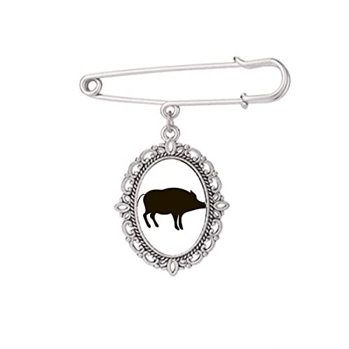 Broche sanglier noir mignon, bijou de vêtement en taille M