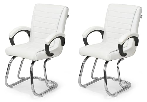 Image of Special Director Principal Manager Office Visitor with arm Rest with Double Pipe Frame and Cushioned seat Back (2, White, Double Pipe Frame)