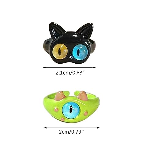 9pcs Y2K Cartoon Little Monsters Eyeball Ring Funny Resin Open Finger Ring Cute Couple Knuckle Ring Party Jewelry3
