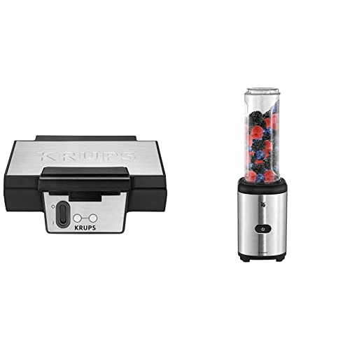 Krups Waffeleisen FDK251, Doppelwaffeleisen, 2 Belgische Waffeln gleichzeitig, Antihaftbeschichtete Platten 850W | Schwarz & 