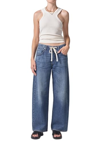 Mxiqqpltky Boyfriend Jeans for Women Drawstring Mom Jeans High Waisted Baggy Straight Wide Leg Denim Pants Y2k Streetwear